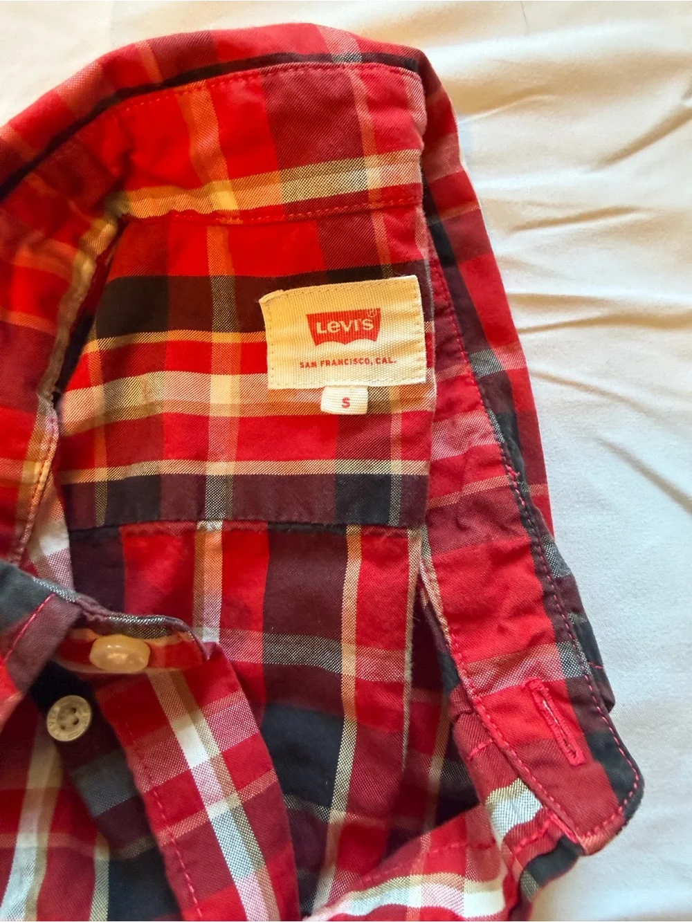 Levi's Red and Black Plaid Short-Sleeve Button-Down Shirt